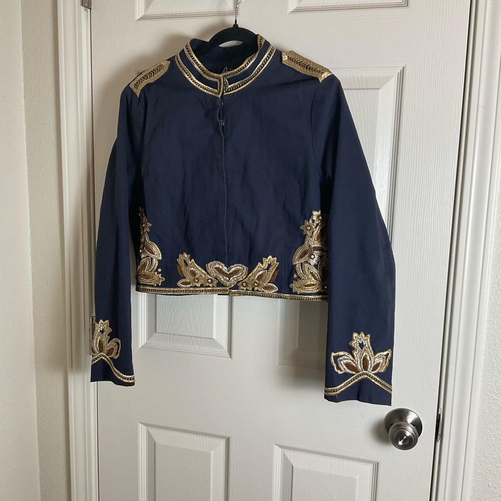 Embroidered Navy Blue Utility Jacket - Picture 3 of 15